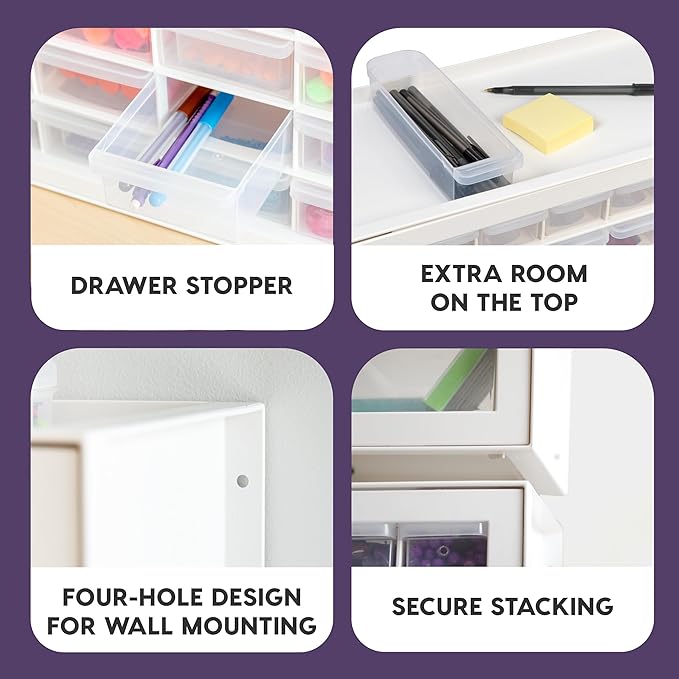 IRIS USA 44-Drawer Small Parts Organizer, Made in USA, Storage Drawers for Beads, Crafts, Building Bricks, Screws, Nuts, Bolts, Electronics, Hardware, Stackable Garage Storage Cabinet, White