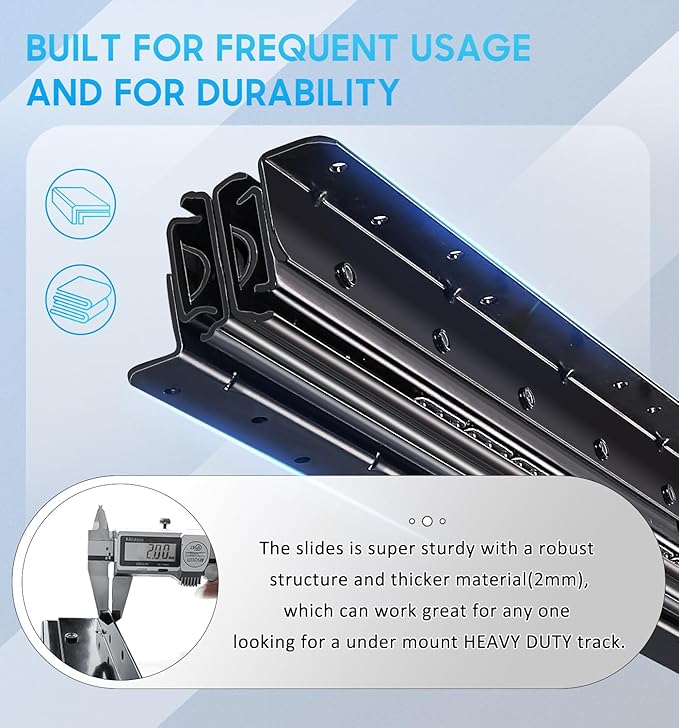 Undermount Heavy Duty Drawer Slides Rail Bottom Mounted Full Extension Hidden Drawer Runners Ball Bearing Glides Staircase Cupboard Cabinet Wardrobe 16 24 32 40 Inch (loads up to 260 lbs)1 Pair