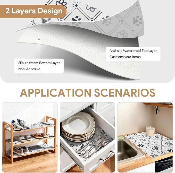 Shelf and Drawer Liner for Kitchen Cabinets 12'' X 240'' Non Adhesive Shelf Paper Strong Grip Anti Slip Cabinet Liners for Shelves, Oil-Proof Waterproof Cupboard Liner