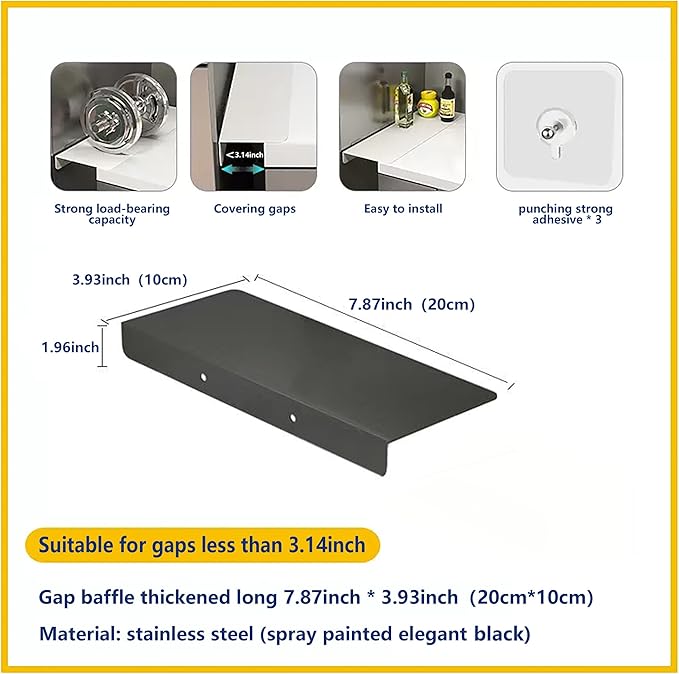Metal Kitchen Refrigerator Gap Partition Side Panel For Crack Behind Refrigerator Kitchen Partition Panel No Drill Countertop Gap Extension Board(Black,7.87 * 3.93inch)