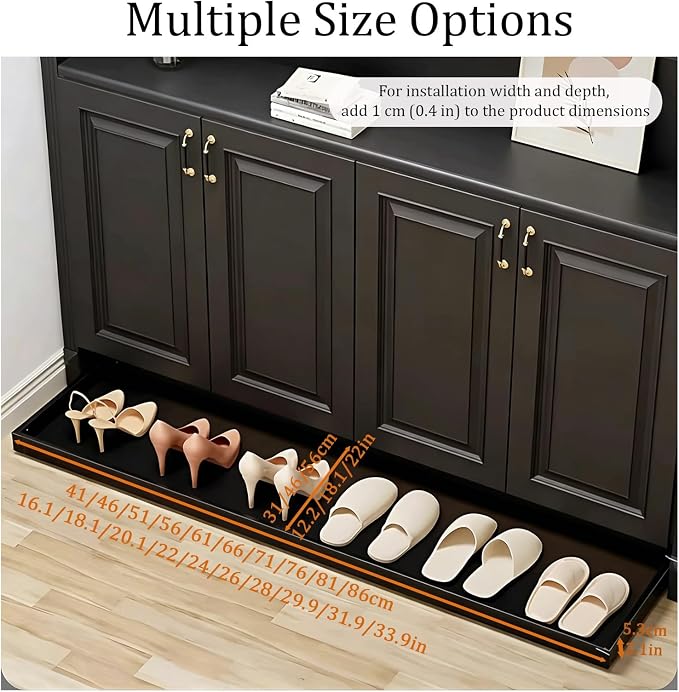 No-Drill Pull Out Drawer Shoe Rack Organizer,Damped Slide Rails Adjustable Width16-34 Inch, Push to Open Toe-Kick Shoe Rack for Cabinet Bottom(Black,28 * 22in)