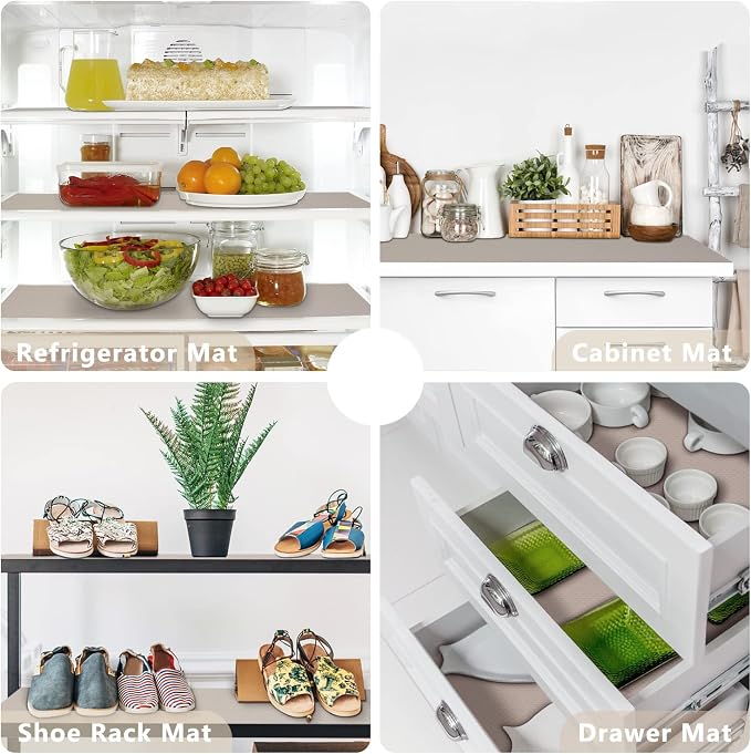 WochiTV Shelf Liner for Cabinets, Drawer 11.8 Inch x 4.9 Feet, Non Adhesive EVA Plastic Washable and Waterproof Mat for Kitchen, Pantry, Bathroom Closet, Cupboard, Drawer, Khaki