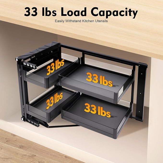 2-Tier Stainless Steel Pull out Organizer, Ideal Slide out Spice Rack for Cabinet, Blind Corner Cabinet with 4 Baskets (Pull-Out)