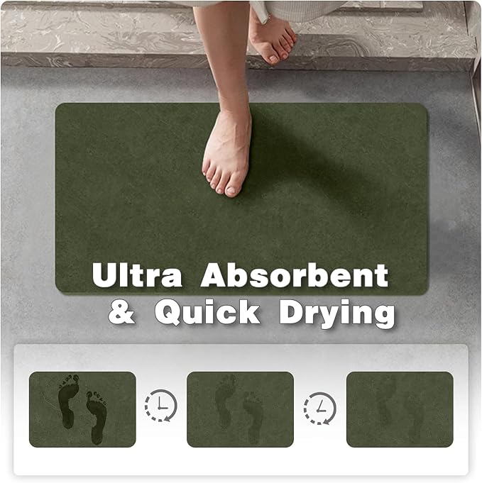 TYUU Bathroom Mat Quick Dry, Bathroom Rugs Non Slip Washable Thin Absorbent Bath Mat Fits Under Door Bathroom Floor Mat Perfect for Bath, Shower, or Sink 24"x48" Sage Green