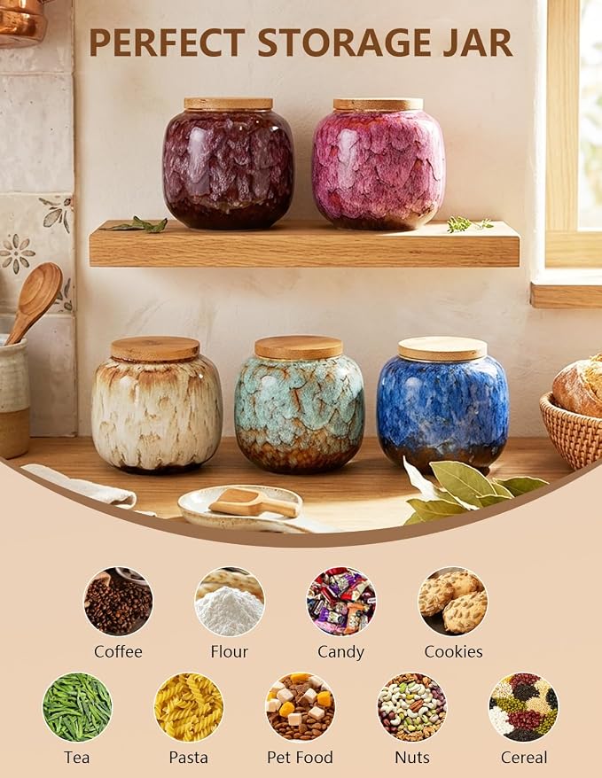 Simcat Ceramic Storage Jars, Exquisite Glaze Food Canisters for Kitchen Spice Storage, Tea Caddy Storage, Coffee Jar, Condiment Jar with Seal Lid (Dark blue)