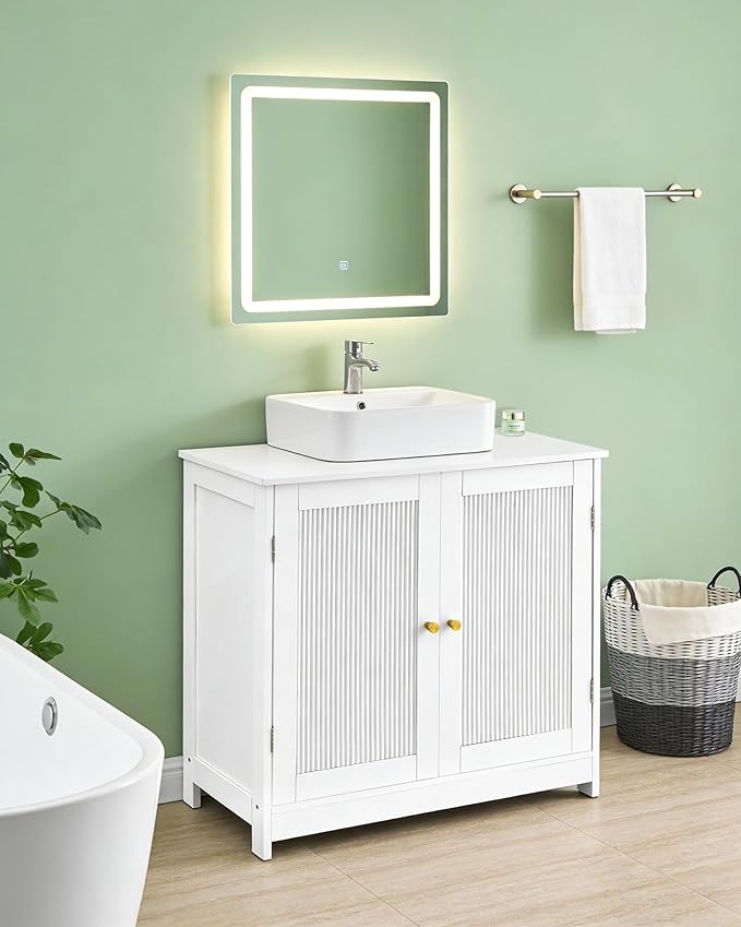 Bathroom Vanity Sink Cabinet, Under Sink Storage Cabinet with 2 Doors, Waterproof Pedestal Sink Cabinet for Bathroom, Laundry Room, Kitchen, White with Adjustable Shelf