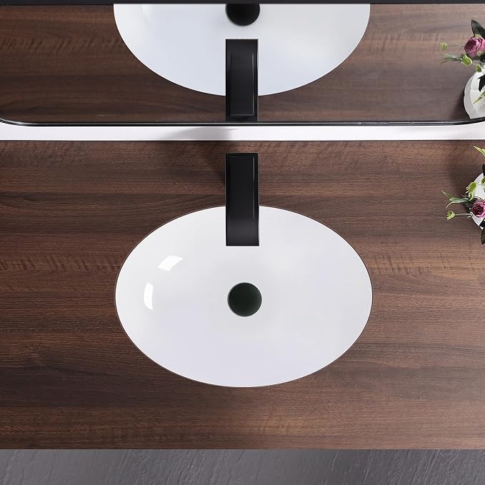 20.5 Inch Undermount Bathroom Sink Oval Undermount Sink White Ceramic Under Counter Bathroom Sinks with Overflow (20.5"x15.4")