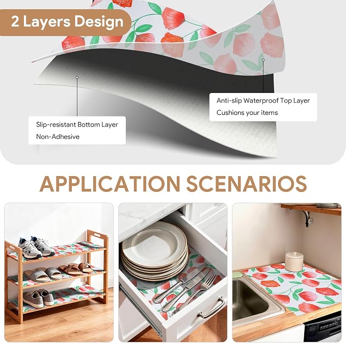 Non Adhesive Shelf Liner 10Rolls*12'' X 120'' Drawer Liner for Kitchen Cabinets, Waterproof Shelf Liners Durable Anti-Slip for Kitchen Cabinets Cupboard Liner