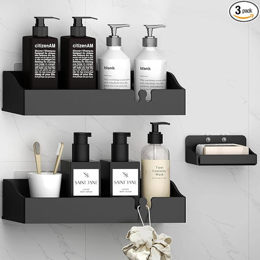 Acrylic Shower Organizer 3 Pack, Acrylic Adhesive Shelves Wall Mounted Bathroom Shower Caddy, No Drilling Required, Suitable for Shower and Kitchen Storage
