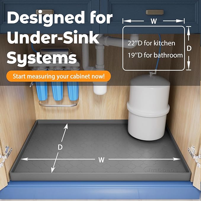 Jin&Bao Waterproof Under Sink Mat 22" x 19", Thick Silicone Mat Cabinet Protector for Kitchen and Bathroom, Shelf Liner, Home Organizer and Storage, Multipurpose Tray for Gadgets and Essentials