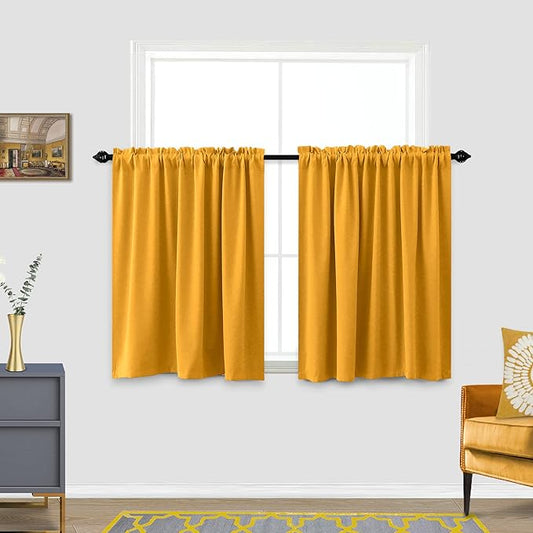 KOUFALL Yellow Curtains for Sunflower or Lemon Kitchen Decor,Blackout Spring Curtains for Living Room 2 Panels Set,30 Inches Long