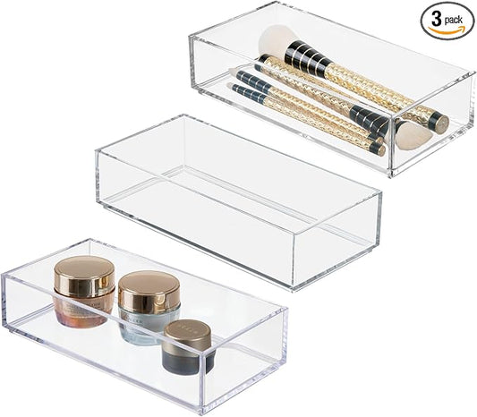 iDesign Stackable Makeup Drawer Organizer - Vanity Organizer or Desk Organizer, Set of 3, Clear