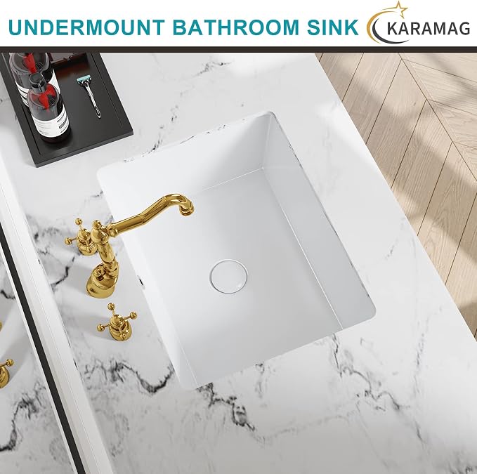 20 Inch Undermount Bathroom Sink Rectangle Undermount Sink White Ceramic Under Counter Bathroom Sinks with Overflow (19.7"x15.7")