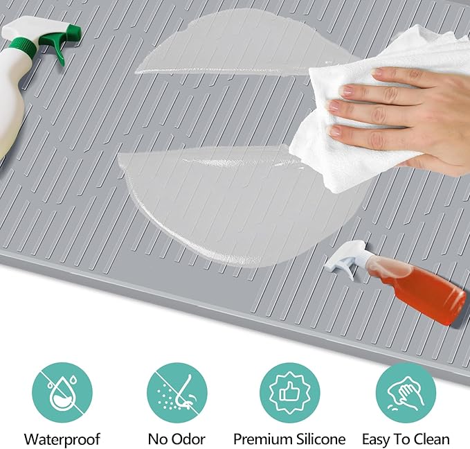36" x 24" Under Sink Mat for Kitchen Lanstics Under Sink Organizer Waterproof Raised Edge Silicone Mat Sink Protector Silicone Organizers Tray for Kitchen Bathroom