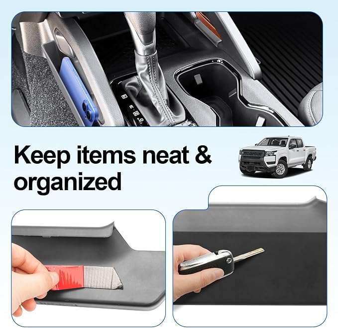 SHAOHAO for 2026 Nissan Frontier Center Console Organizer Gear Shift Tray Fit for 2022 2023 2024 2025 2026 Nissan Frontier Accessories (S, SV, Pro-X, Pro-4X, SL) Expand Storage Space Storage Box Hook