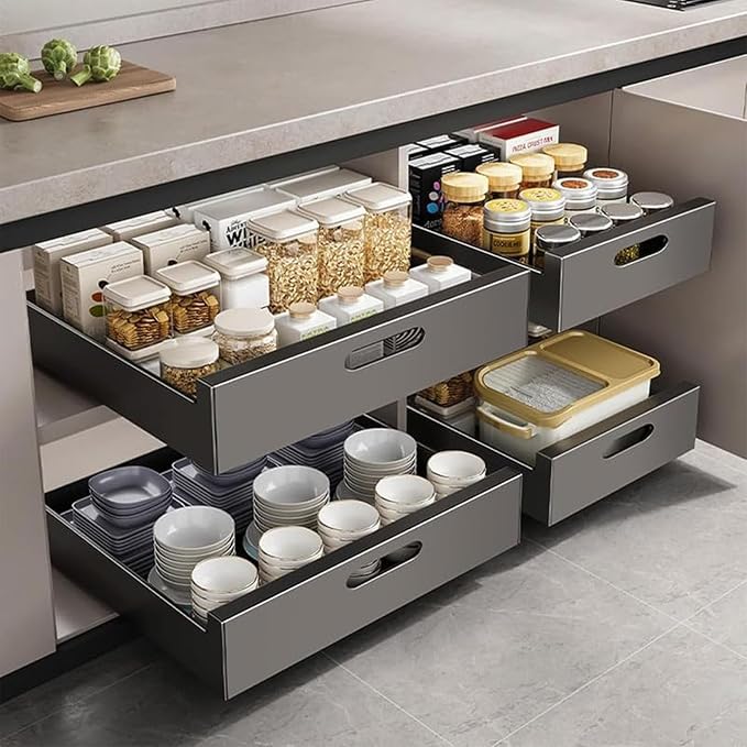 Pull-Out Drawer Nizer No Drill Required Storage Solution for Kitchen & Bathroom Cabinets -Out Design for Easy Access Space-Saving & Efficient,Nero-25 cm