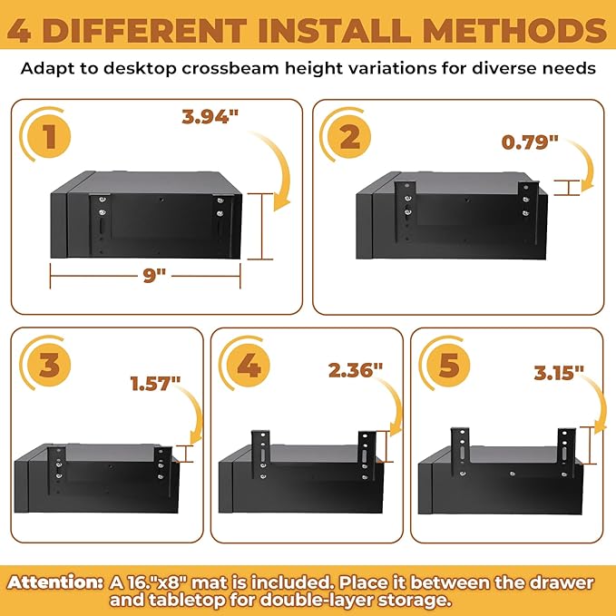 POPMOON 18in Under Desk Drawer with Lock Large Pull Out Storage Organizer | Large 18in under desk drawer with lock,smooth slide rails,adjustable mounting height, supports up to 33 lb
