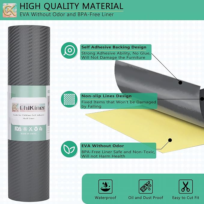 Self-Adhesive Shelf Liner Kitchen Liner, Waterproof Backed Paper Easy Peel and Stick Contact Liner Without Residue for Decor Your Desk Surface, Kitchen Countertops (Silver, 17.5 x 236.2 inches)