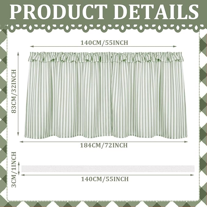 Green Ruffle Gingham Sink Skirt Self-Adhesive Bathroom Stitch Self Stick Adhesive Fabric Under Sink Curtain Skirt 32 x 55 in for Bathroom Kitchen Laundry Utility Room Decor(Stripe)