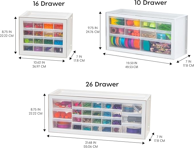 IRIS USA 10-Drawer Organizer (2 Pack), Made in USA, Teacher Toolbox, Plastic Storage Drawers, Stackable Organizer for Hardware, Small Parts, Craft, Bead, Screw, Nut and Bolt, Makeup Tools, White