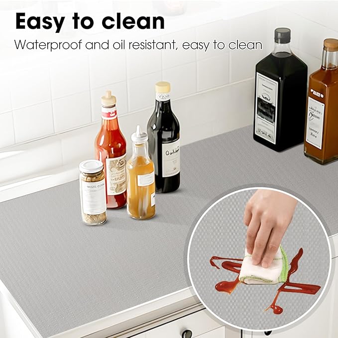 Drawer and Shelf Liner, Non-Slip Kitchen Cabinet Liners Non-Adhesive Thick Strong Grip Waterproof Washable Mats Protect Dresser Shelves Cupboard Bathroom Cabinets, Light Gray, 24 in X 10 FT