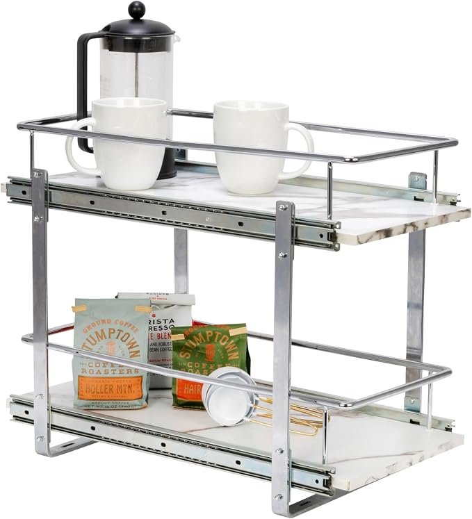 Household Essentials Chrome Steel & Faux Marble Dual Slide Organizer