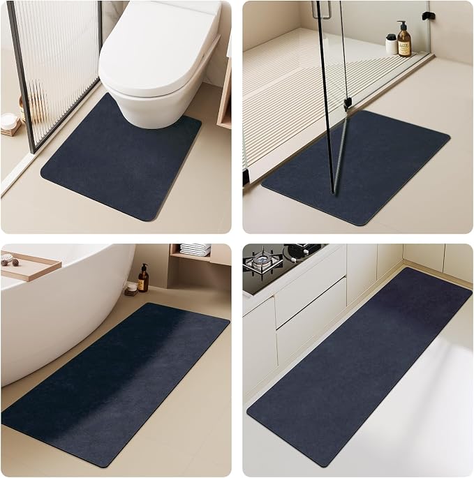 TYUU Bathroom Mat Quick Dry, Bathroom Rugs Non Slip Washable Thin Absorbent Bath Mat Fits Under Door Bathroom Floor Mat Perfect for Bath, Shower, or Sink 24"x36" Navy Blue