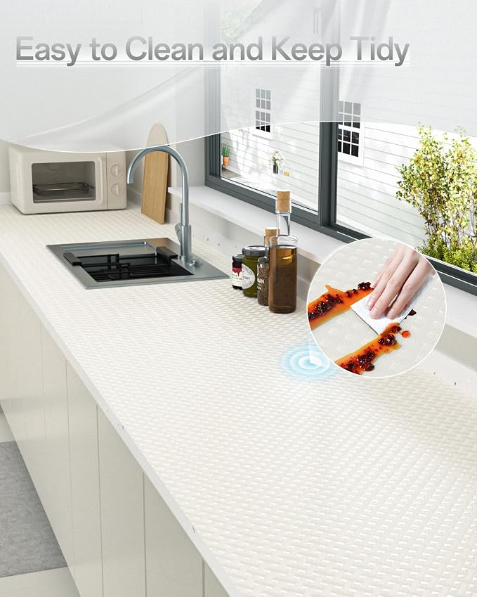 Shelf and Drawer Liner for Kitchen Cabinet, Non-Adhesive 18in x 240in Waterproof Contact Paper Refrigerator Liners Thickened Durable EVA Material Non Slip Mat for Dresser Cupboard Pantry Protector