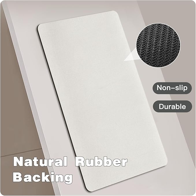TYUU White Bath Mat, Bathroom Rugs Non Slip Washable Thin Absorbent Quick Dry Bath Mat Fits Under Door Bathroom Floor Mat Perfect for Bath, Shower, or Sink 24"x48" White