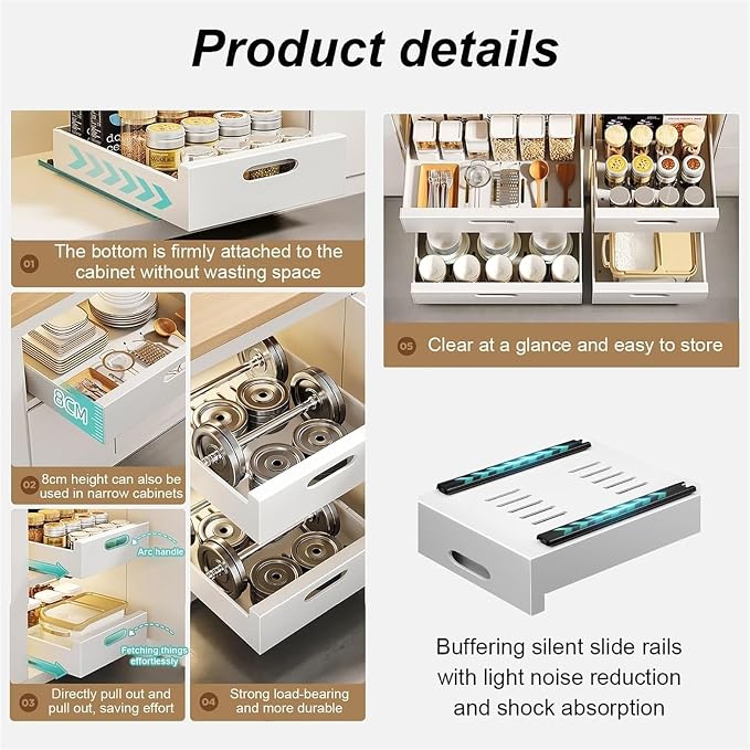 Extendable Pull Out Cabinet No Drill Sliding Drawer Space Saving Storage Solution for Kitchen Bathroom & Pantry，Black 25 * 43 * 7cm