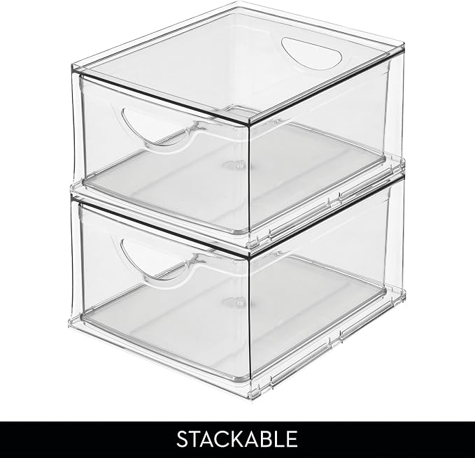 iDesign Stackable Storage Drawer for Fridge, Pantry, or Under Sinks, Set of 4, Clear, Made in USA