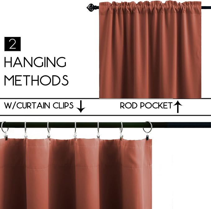 KOUFALL Boho Curtains for Kitchen,Short Blackout Farmhouse Western Rustic Curtains for Living Room Bedroom Small Window,2 Panels,Terracotta/Rust Colored
