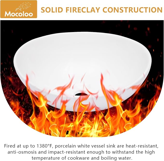 Mocoloo Oval Vessel Sink 16'' x 13'' Bathroom Sink Countertop Oval Shape Small Ceramic Bathroom Sinks White Porcelain Vanity Bowl Above Counter Art Basin