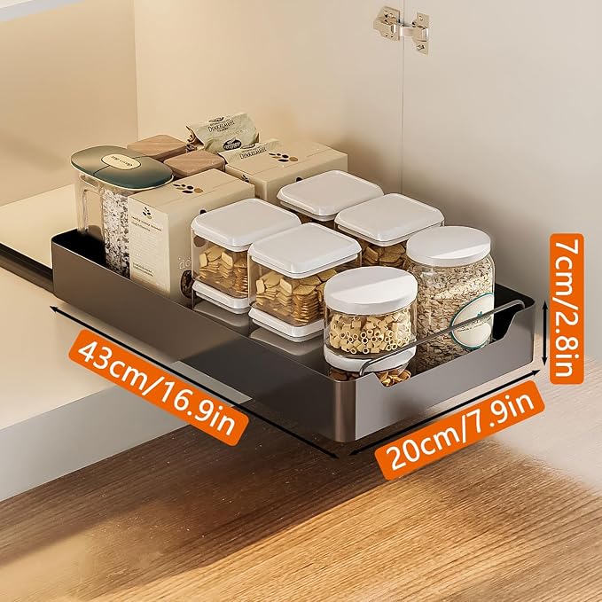 cupboardPull Out Drawer Kitchen Telescopic Drawer Retrofit Pull Slide Out Drawer with Handle Storage Shelves for Kitchen Cabinets with Adhesive Film Pull Out Drawer No Drilling