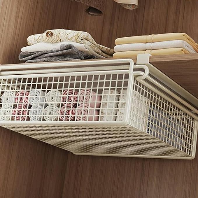 Cabinet Organizing Bin Under Shelf Storage Basket Hanging Pullout Drawer Multifunction Bedroom Clothing Pull Out Basket Rust Closet Storage