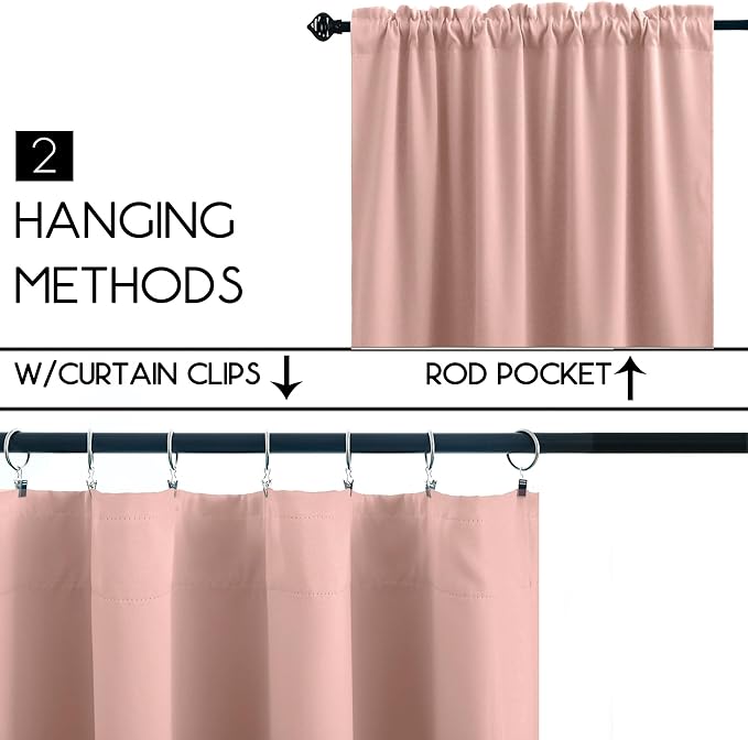 KOUFALL Blush Pink Blackout Curtains for Bedroom Girls Short Small Window Curtains for Girls Room Bathroom 34 x 24 Inch Length