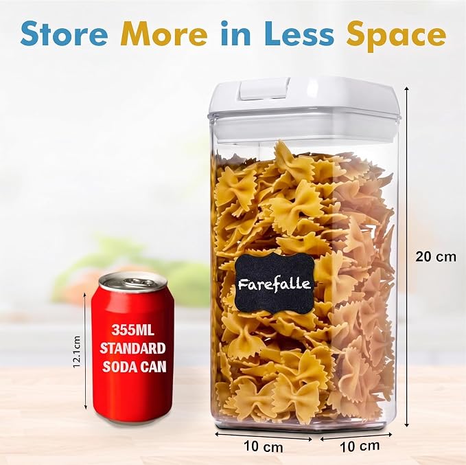 Shazo Airtight Food Storage Containers with Lids - 6 PC BPA Free Clear Plastic Cereal Containers with Easy Lock Lids for Kitchen and Pantry Organization for Snacks and Pasta - 1.2 L
