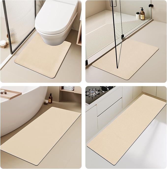 TYUU Bathroom Mat Quick Dry, Bathroom Rugs Non Slip Washable Thin Absorbent Bath Mat Fits Under Door Bathroom Floor Mat Perfect for Bath, Shower, or Sink 24"x36" Beige