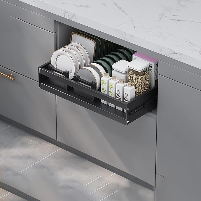 Pull Out Kitchen Storage,Roll out Storage Shelf Storage for Pantry,Extendable Drawer For Kitchen Storage,No Need Drill and Nailing,for Kitchen, Living Room, Home. ( Color : Black , Size : ONE_32*42*7C