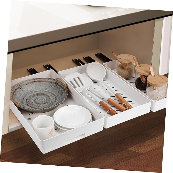 Hemobllo 3pcs Cabinet Pull-Out Organizer Kitchen Shelf Pull-Out Storage Pan Rack Organizer No Drill Spacious