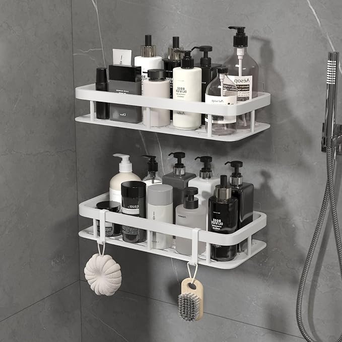 No-Drill Bathroom Storage Rack, Thickened Plastic Reinforced Bathroom Organizer