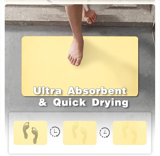 TYUU Bathroom Mat Quick Dry, Bathroom Rugs Non Slip Washable Thin Absorbent Bath Mat Fits Under Door Bathroom Floor Mat Perfect for Bath, Shower, or Sink 17"x59" Light Yellow