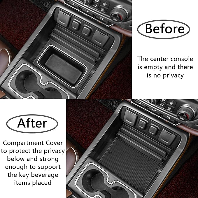 Center Console Organizer Compartment Cover Compatible with 2014-2018 Sierra/Silverado 1500 Accessories 2015-2019 Silverado/Sierra 2500 3500HD Insert Secret Pocket Lid Hidden Tray, Black