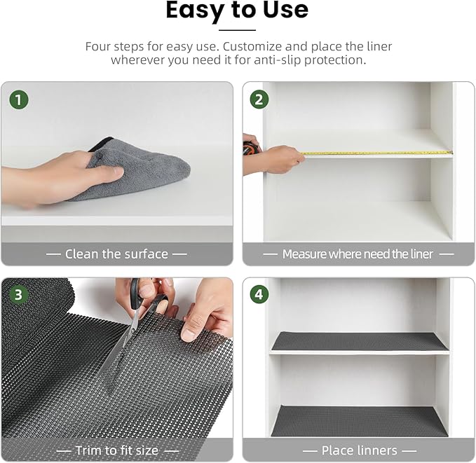 BAGAIL Non-Adhesive Shelf Liner, Thick Strong Grip Drawer Liners for Kitchen Cabinets, Heavy-Duty Easy Cut Cabinet Liners for Shelves, Pantry, Bathroom Cupboards - 12" x 30FT, Charcoal