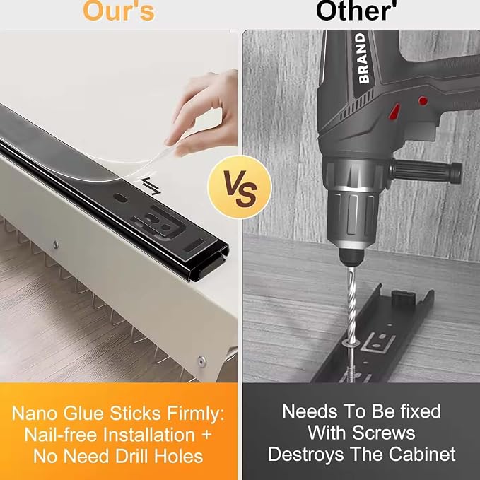 Pull-Out Kitchen Drawer Telescopic Slide-Out Drawer for Cabinets 25cm x 43cm x 7cm No Drilling Required Extendable and Ideal for Kitchen Storage Solutions