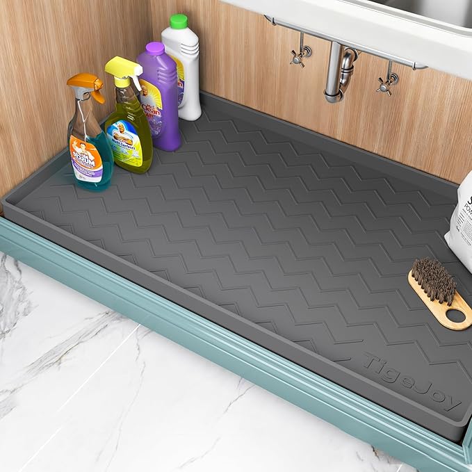TigeJoy 25" x 19" Under Sink Mats for Kitchen Waterproof, Leak-Proof Silicone Mat Sink Protector and Cabinet Liner, Kitchen Essentials Organizer and Storage, Boot or Shoe Tray, Pet Feeding Mat