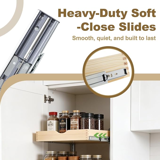 23" Pull Out Cabinet Drawer (Fits 24" Cabinet Opening), Wood Slide Out Cabinet Shelf Organizer with Ball Bearing Slides, Clear Lacquer Finish, Heavy Duty Kitchen Cabinet Pull Out Shelves