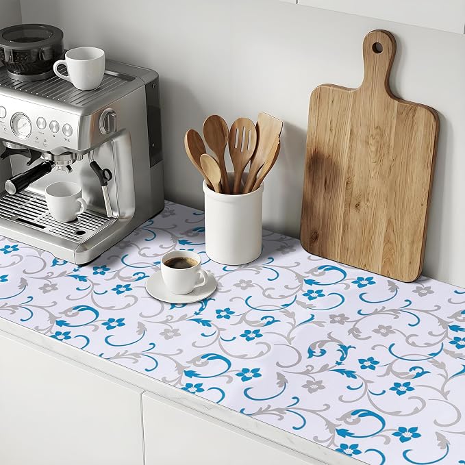 Shelf and Drawer Liner for Kitchen Cabinets 17.7'' X 96'' Non Adhesive Shelf Paper Strong Grip Anti Slip Cabinet Liners for Shelves, Oil-Proof Waterproof Cupboard Liner