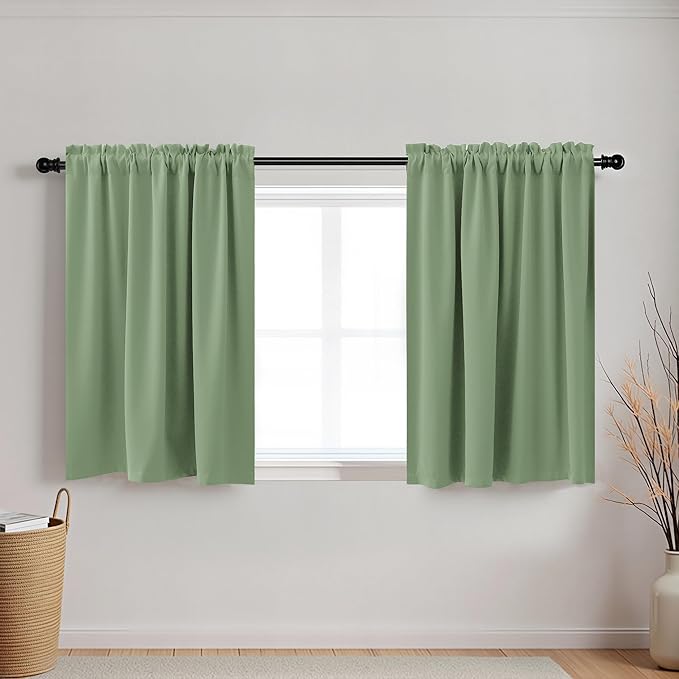 KOUFALL Bathroom Curtains Window 18 x 36 Inch,Short Blackout Boho Sage Green Decorative Privacy Curtain for Matching Shower