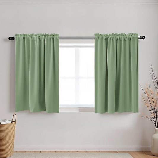 KOUFALL Kitchen Curtains 18 x 30 Inch Length,Not See Through Blackout Window Curtain Panels for Bathroom,Sage Green